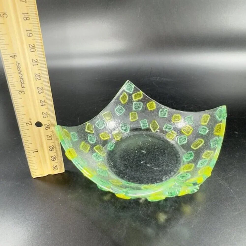 Square Fused Art Glass Dish Plate Whimsical Decor Textured Dish Hand Crafted Vtg